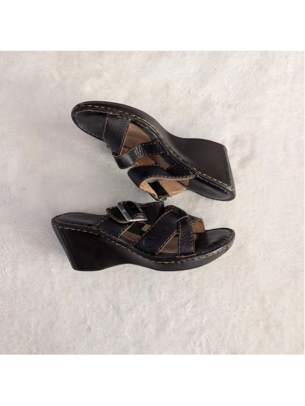 Born Espresso Brown Leather Wedge Sandals Size 6 - Picture 2 of 9